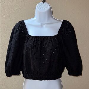 Princess Highway Black Eyelet Puff Sleeve Crop Top Blouse Women’s Size 8/10